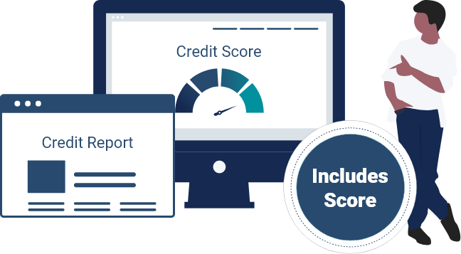 Tenant Credit Report and Credit Score Image with Man and Computer screen