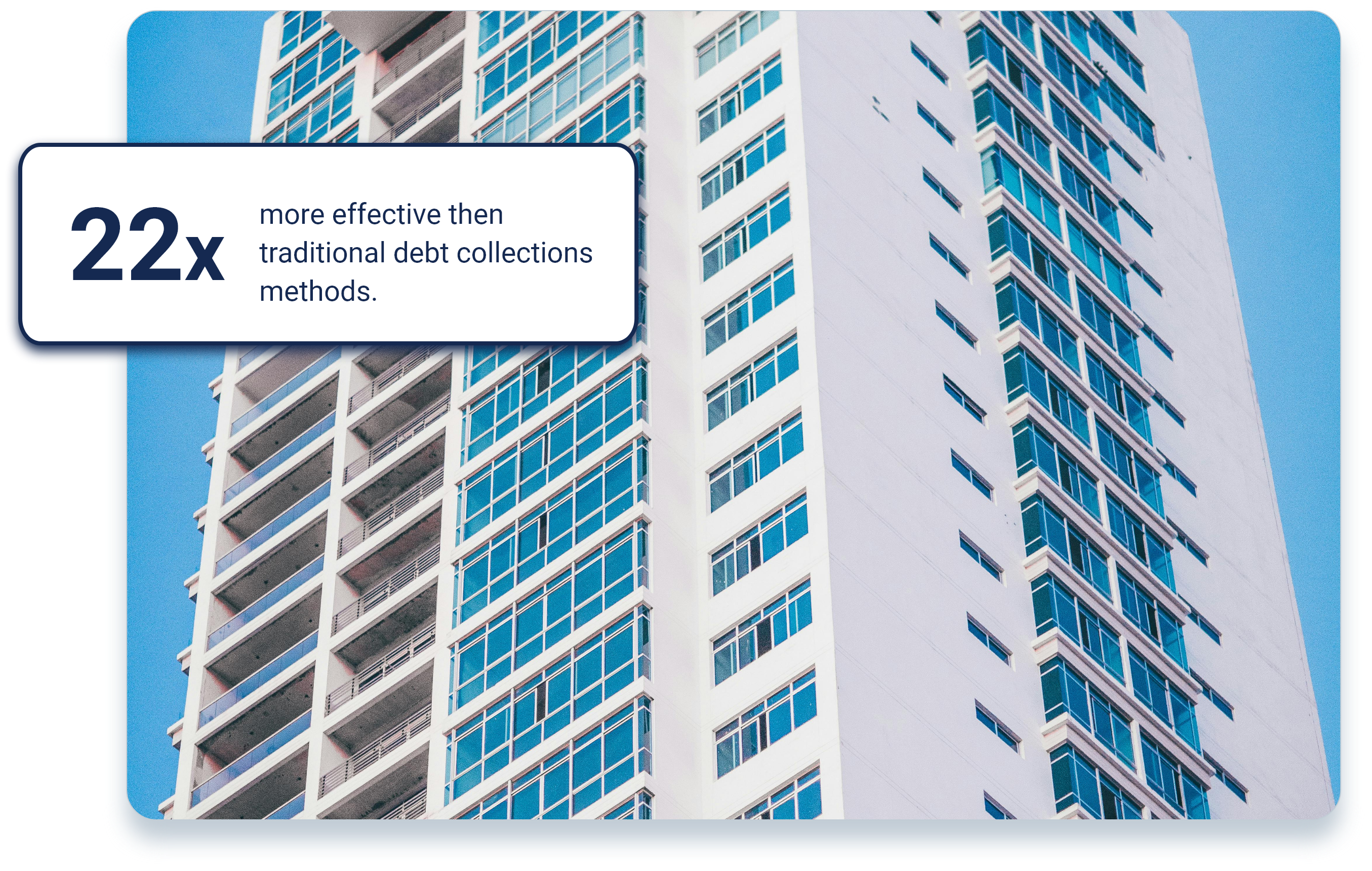Image of Tenant high rise with popup bubble 22x more effective then traditional debt collection methods forLandlords
