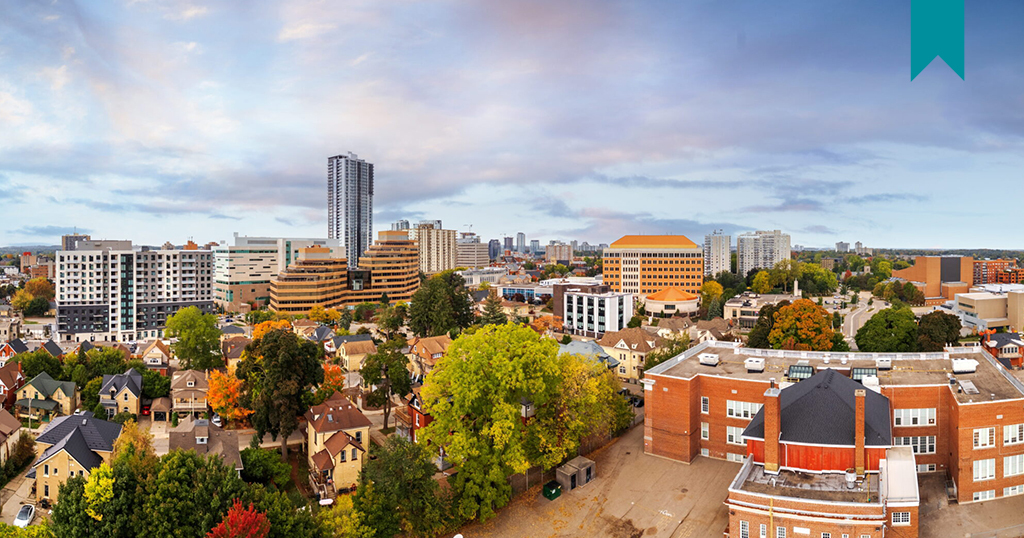 Arial view of Ontario homes and apartments.