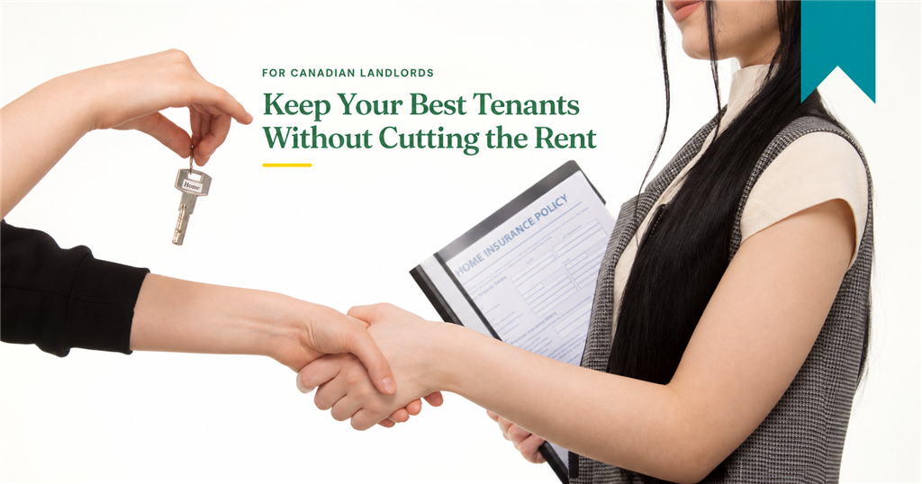 Tenant retention strategies for Canadian Landlords: a key handover and handshake, with a FrontLobby teal ribbon.