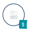 Improved returns for Alberta landlords and property managers. Custom circle icon of rent reporting document with checkmark and dollar symbol on paper.